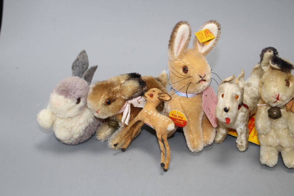 Ten assorted vintage soft toy animals including Steiff